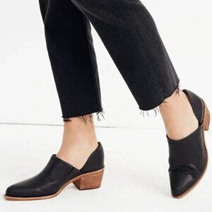 Madewell The Brady Low Cut Black Leather Bootie Stacked Heel in Black Size 7